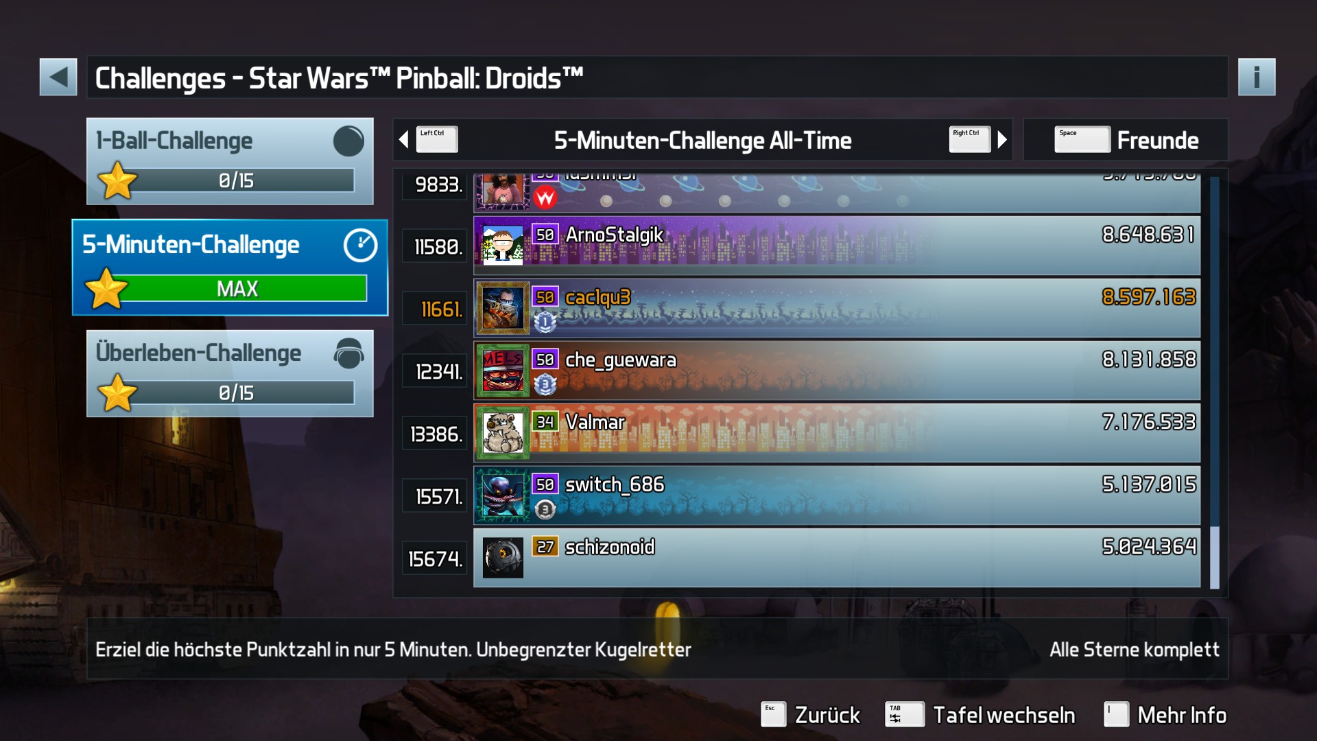 e2e4: Pinball FX3: Star Wars Pinball: Droids [5 Minute] (PC) 8,597,163 points on 2022-09-27 00:28:12