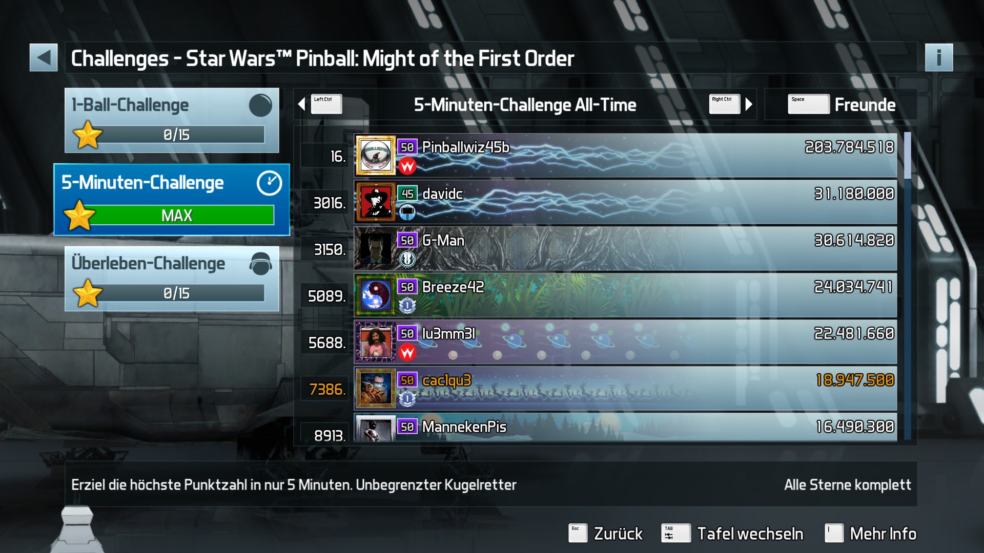 e2e4: Pinball FX3: Star Wars Pinball: Might Of The First Order [5 Minute] (PC) 18,947,500 points on 2022-09-18 09:40:08