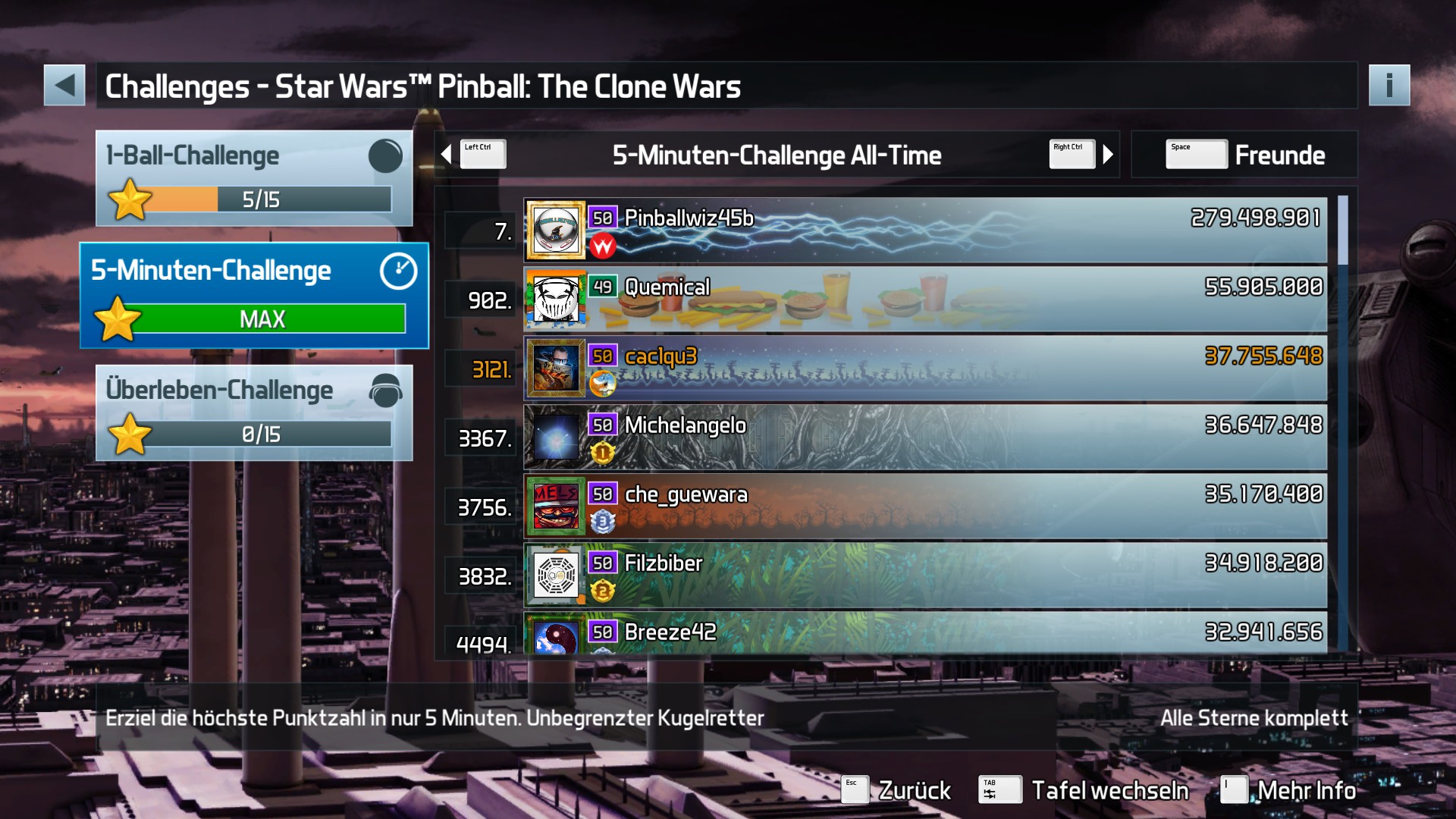 e2e4: Pinball FX3: Star Wars Pinball: The Clone Wars [5 Minute] (PC) 37,755,648 points on 2022-06-22 16:01:41