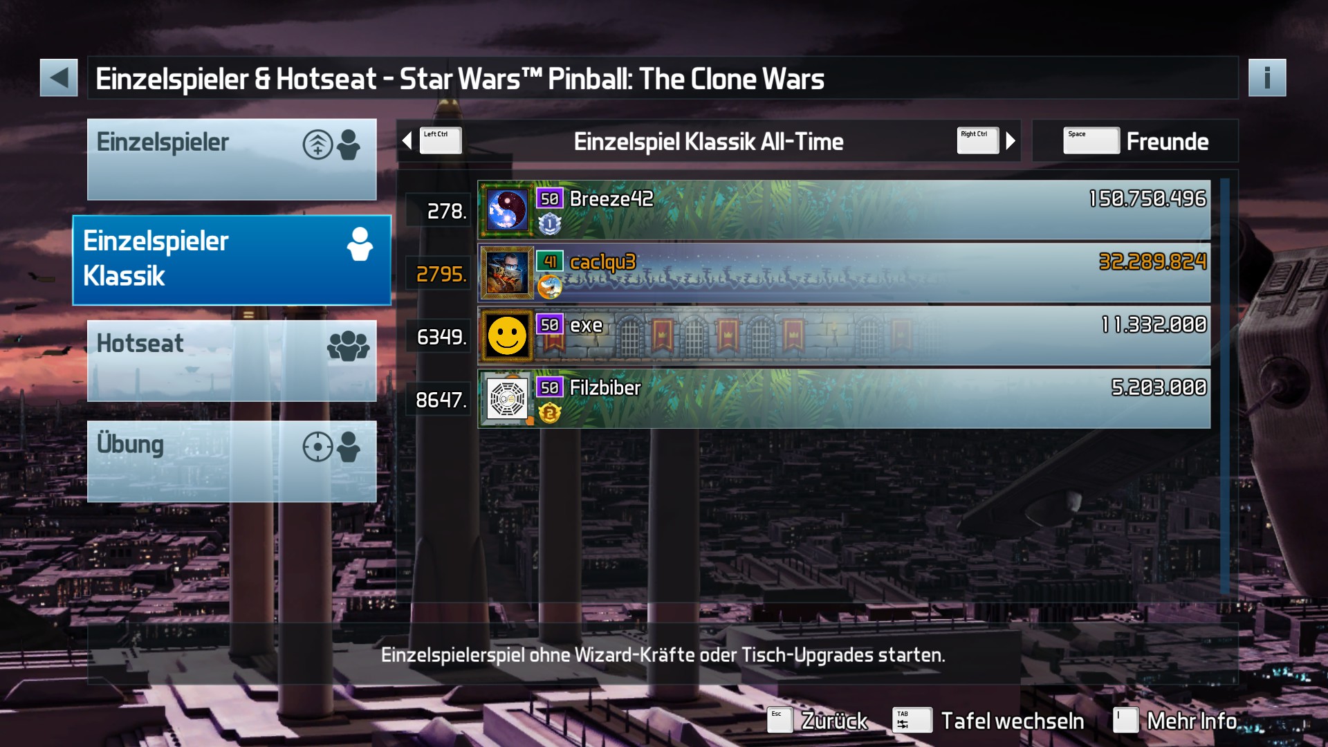 e2e4: Pinball FX3: Star Wars Pinball: The Clone Wars [Classic] (PC) 32,289,824 points on 2022-05-19 02:45:30