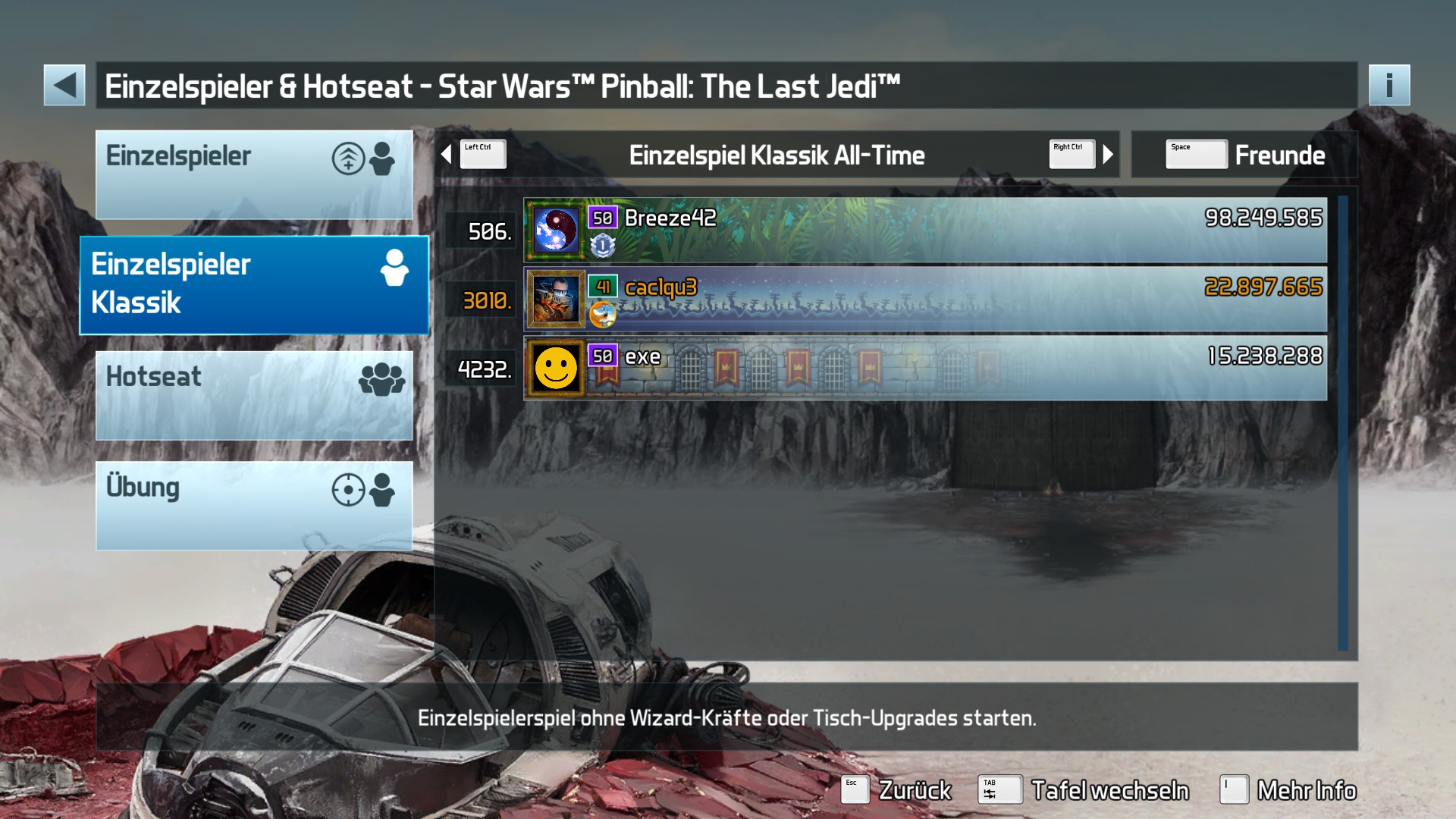 e2e4: Pinball FX3: Star Wars Pinball: The Last Jedi [Classic] (PC) 22,897,665 points on 2022-05-19 02:29:27