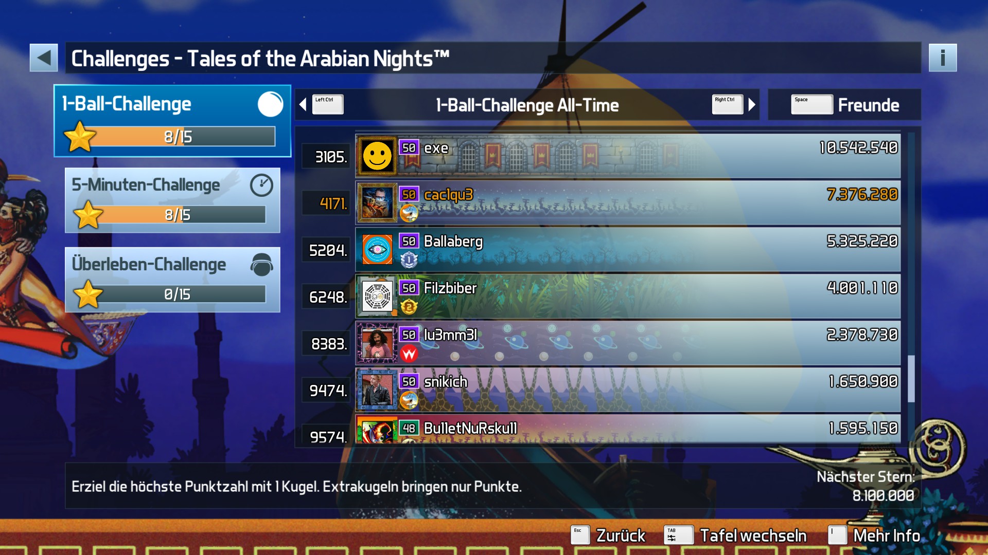 e2e4: Pinball FX3: Tales Of The Arabian Nights [1 Ball] (PC) 7,376,280 points on 2022-06-19 20:35:48