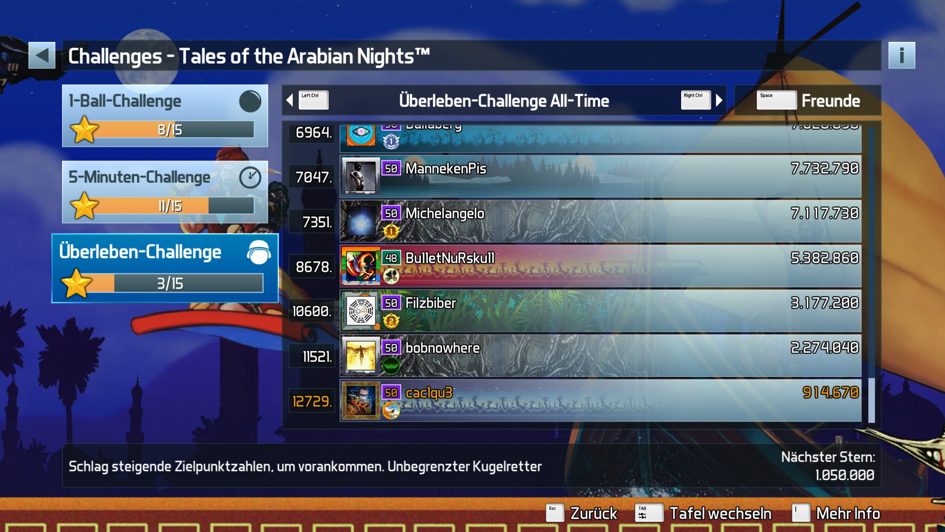 e2e4: Pinball FX3: Tales Of The Arabian Nights [Survivor] (PC) 914,670 points on 2022-06-20 03:26:01