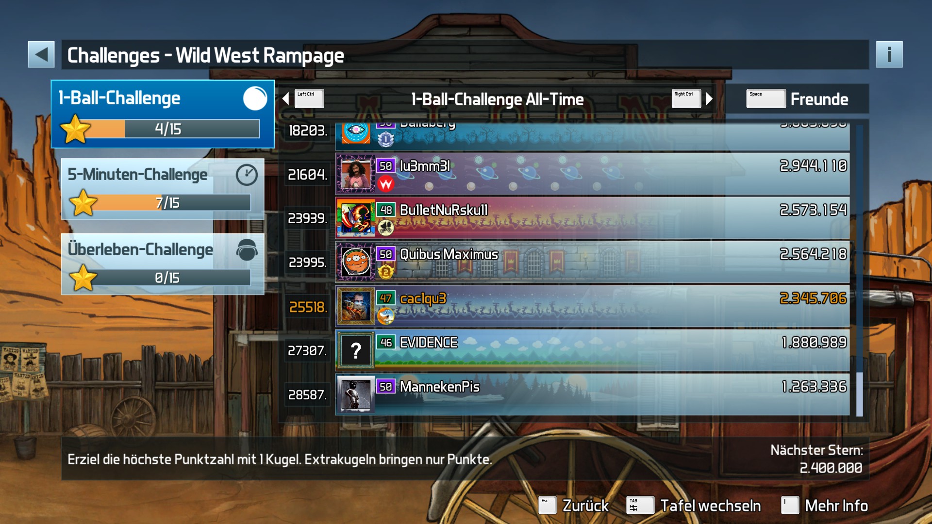 e2e4: Pinball FX3: Wild West Rampage [1 Ball] (PC) 2,345,706 points on 2022-06-06 04:43:19