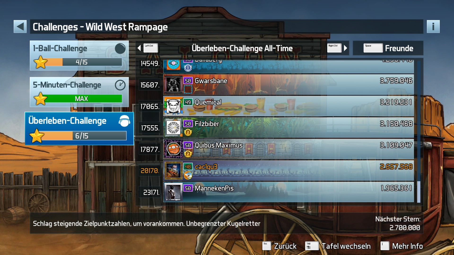e2e4: Pinball FX3: Wild West Rampage [Survivor] (PC) 2,657,568 points on 2022-06-06 01:43:08