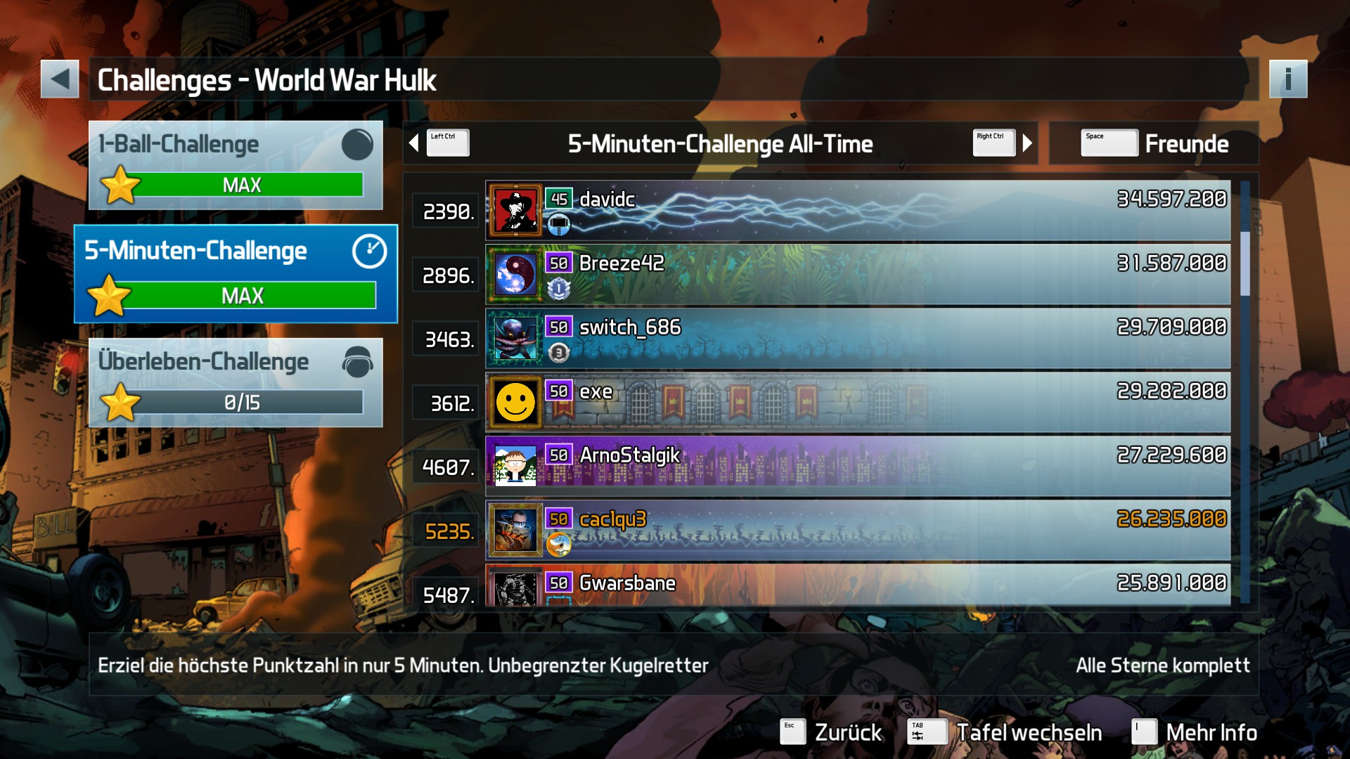 e2e4: Pinball FX3: World War Hulk [5 Minute] (PC) 26,235,000 points on 2022-06-15 19:03:10