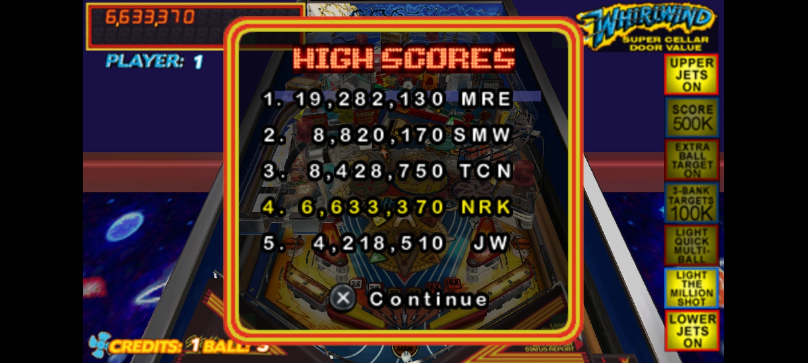 Hauntedprogram: Pinball Hall Of Fame: The Williams Collection: Whirlwind (PSP Emulated) 6,633,370 points on 2022-07-23 11:37:15