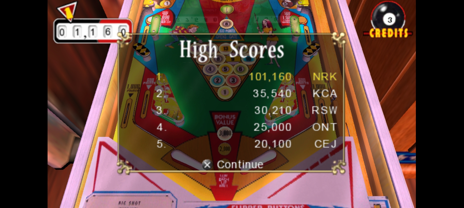 Hauntedprogram: Pinball Hall of Fame: The Gottlieb Collection: Big Shot [3 Balls] (PSP Emulated) 101,160 points on 2022-11-25 09:18:07