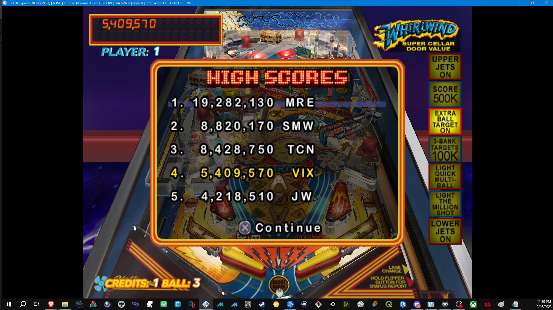 Pinball Hall of Fame: The Williams Collection: Whirlwind 5,409,570 points