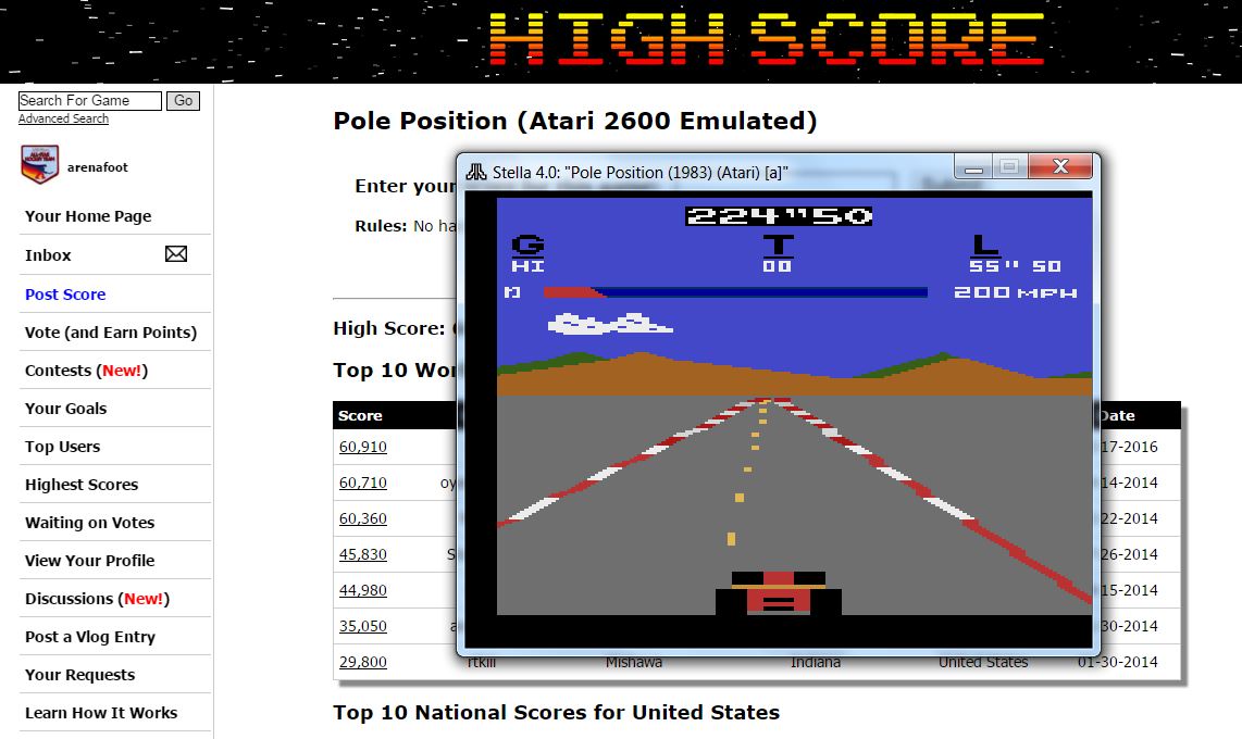 arenafoot: Pole Position (Atari 2600 Emulated) 58,610 points on 2016-03-03 21:03:45