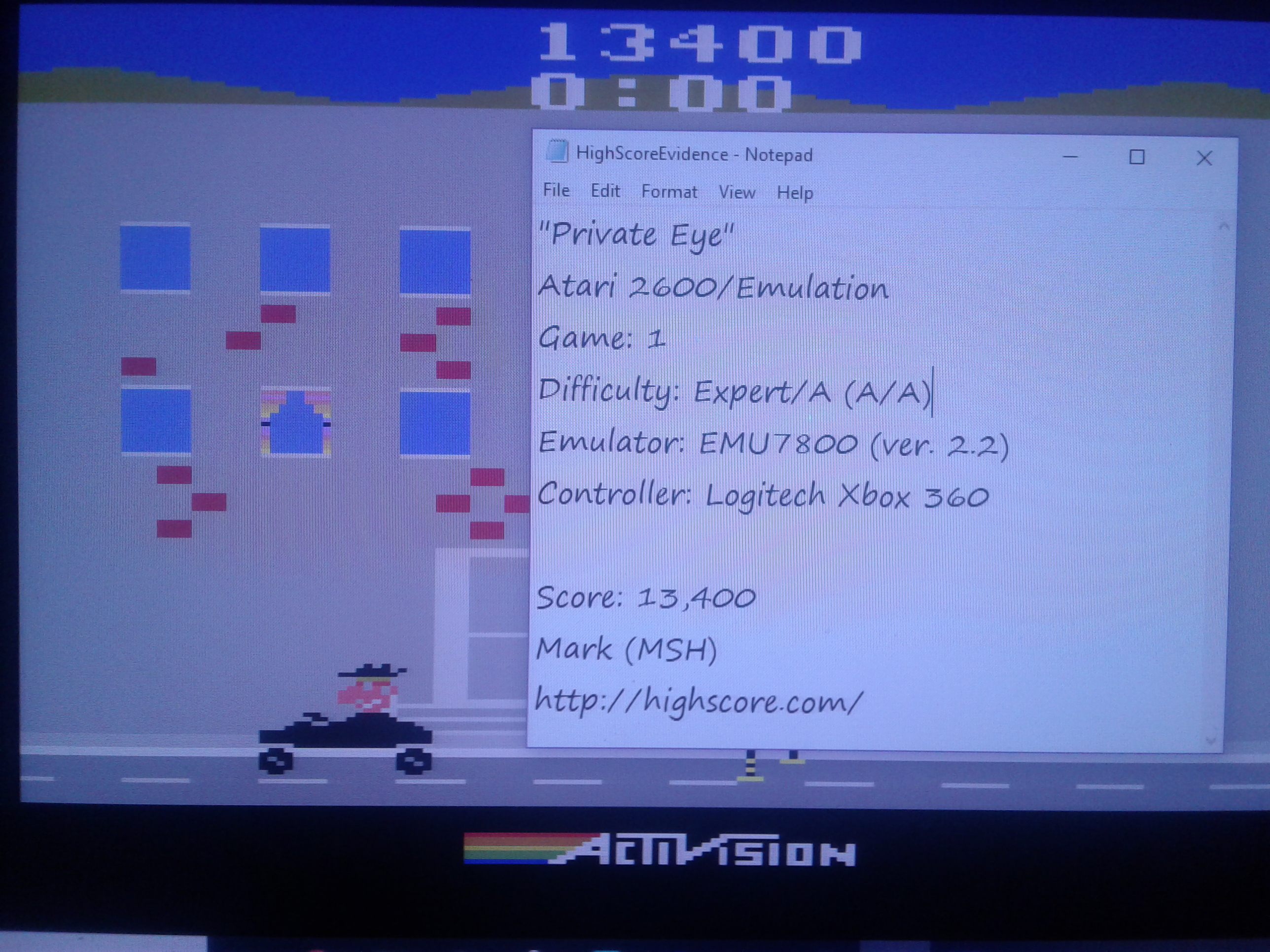 Mark: Private Eye: Game 2 (Atari 2600 Emulated Expert/A Mode) 13,400 points on 2019-02-16 02:37:27