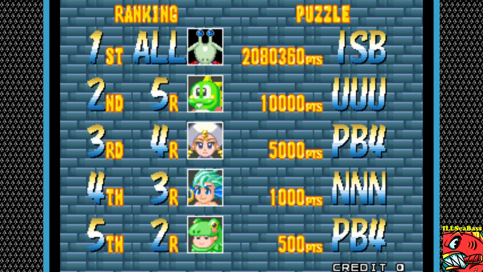 ILLSeaBass: Puzzle Bobble 4 [Puzzle Mode/Easy] [pbobble4] (Arcade Emulated / M.A.M.E.) 2,080,360 points on 2017-09-23 14:11:18
