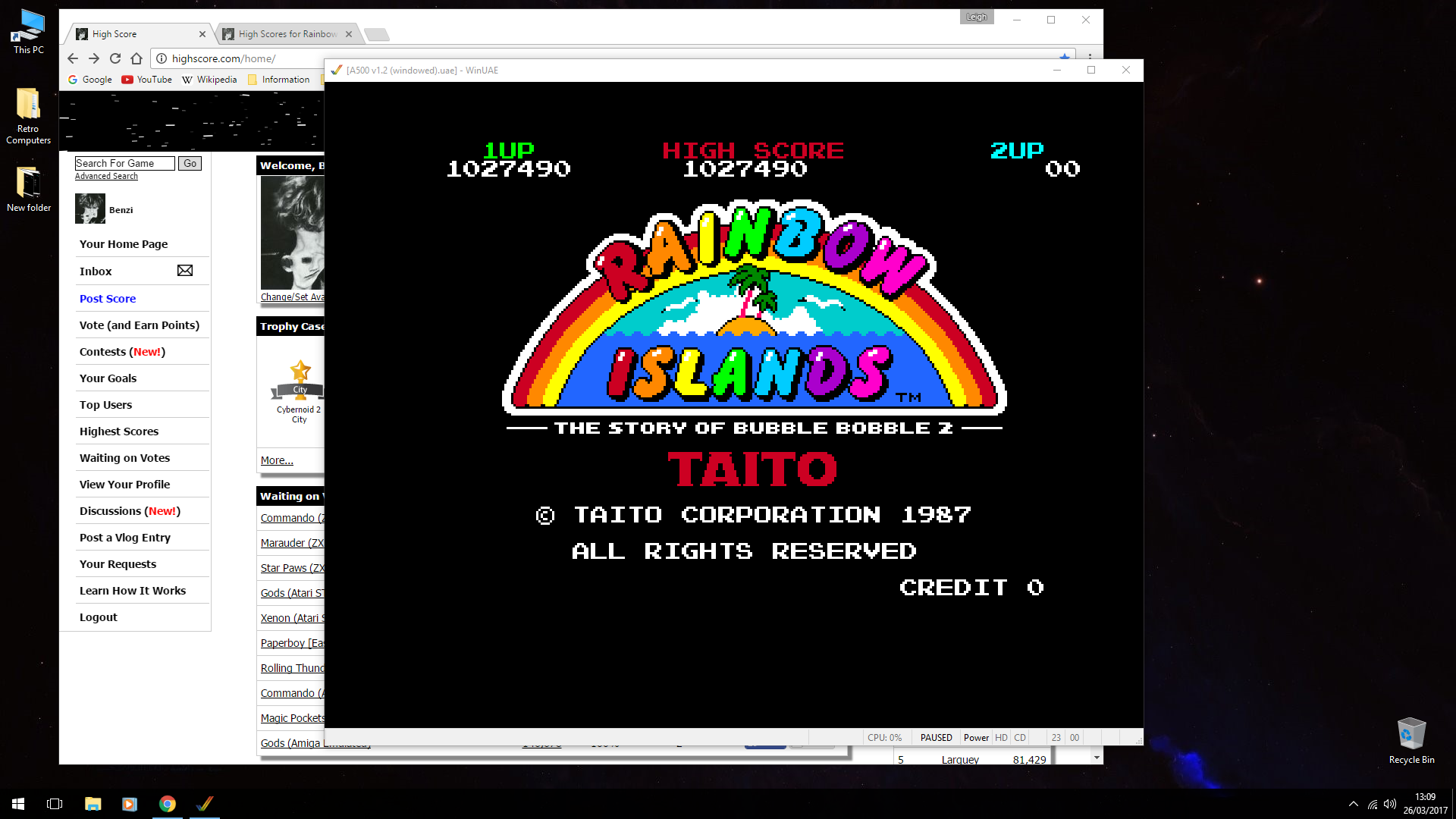 Rainbow Islands 1,027,490 points