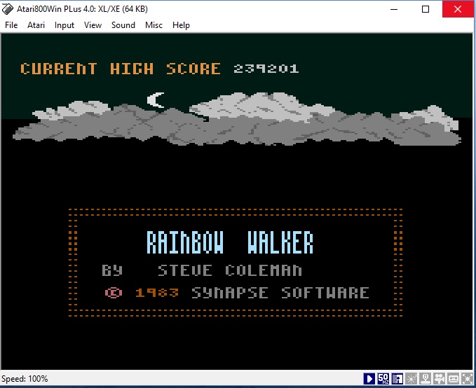 MikeDietrich: Rainbow Walker (Atari 400/800/XL/XE Emulated) 239,201 points on 2016-10-23 01:30:27