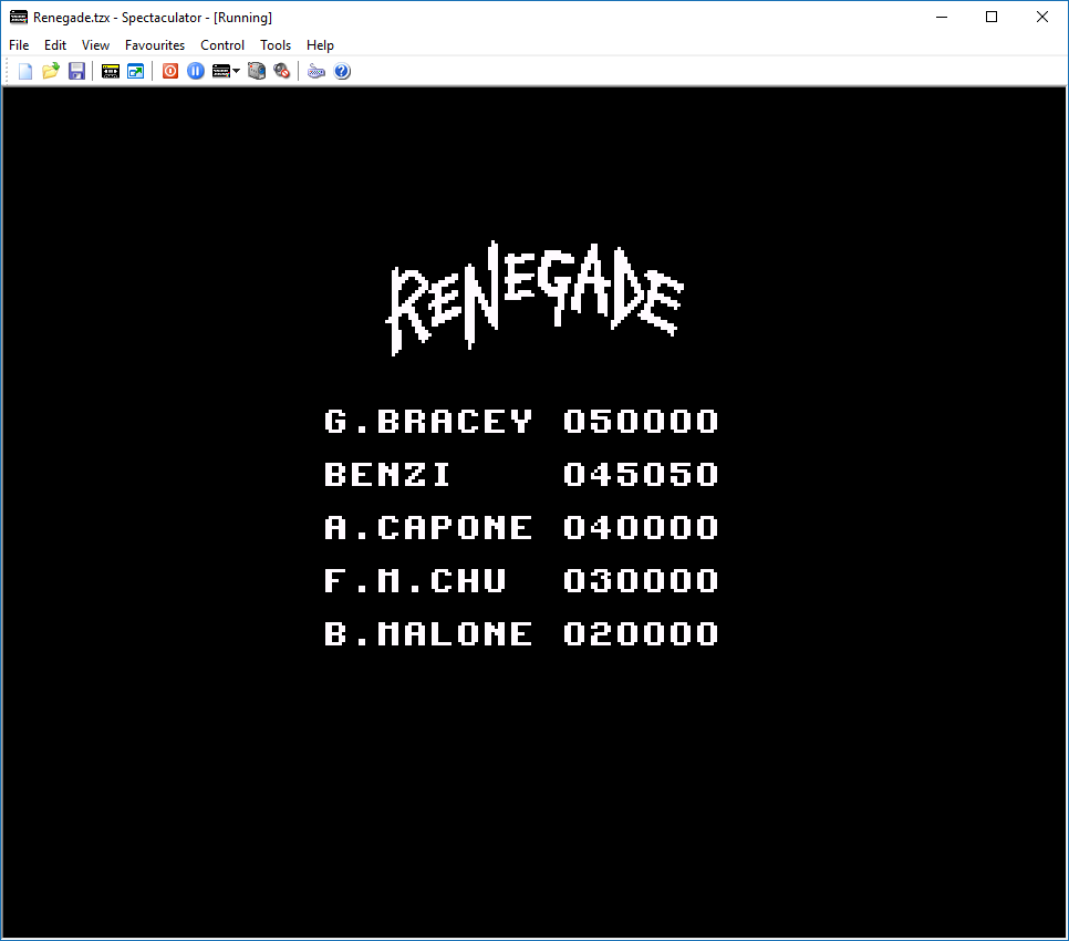 Benzi: Renegade (ZX Spectrum Emulated) 45,050 points on 2017-01-23 06:39:22