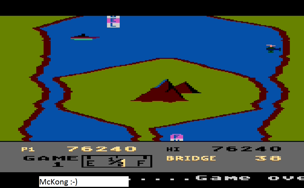 McKong: River Raid (Atari 400/800/XL/XE Emulated) 76,240 points on 2015-12-27 07:21:29
