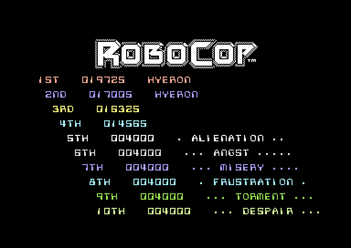 Hyeron: RoboCop (Commodore 64 Emulated) 19,725 points on 2020-02-26 12:47:47