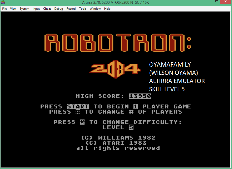 oyamafamily: Robotron 2084: Level 5 (Atari 5200 Emulated) 13,950 points on 2016-02-07 08:53:12