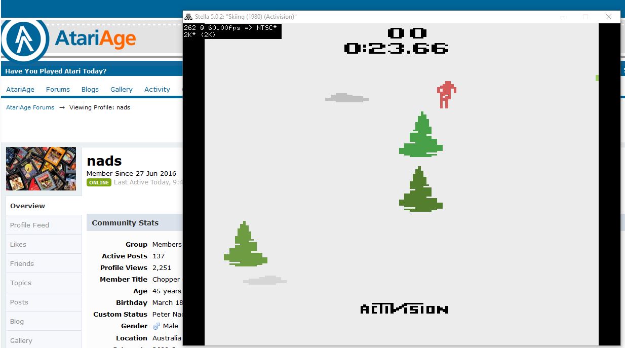 nads: Skiing: Game 7 (Atari 2600 Emulated Novice/B Mode) 0:00:23.66 points on 2018-02-20 05:03:59