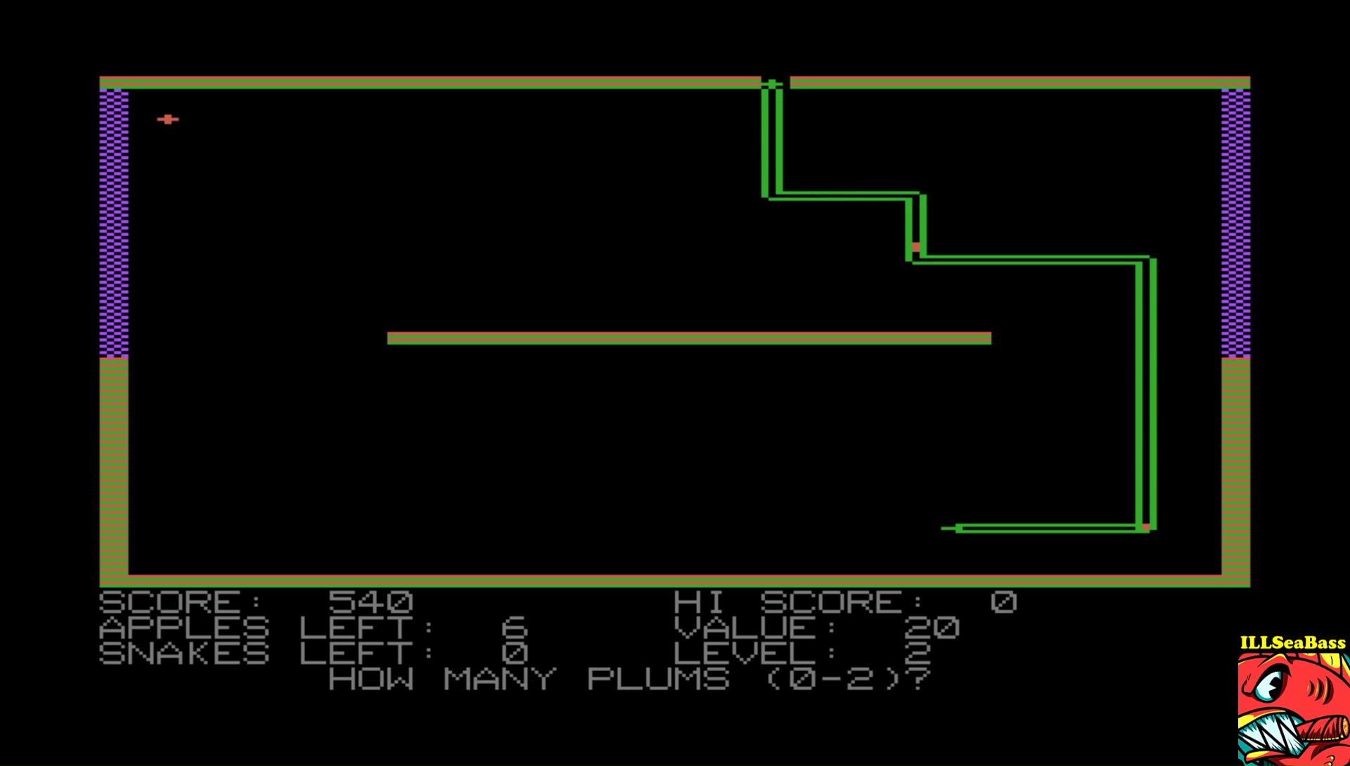 ILLSeaBass: Snake Byte [Plums: 0] (Atari 400/800/XL/XE Emulated) 540 points on 2017-08-26 12:02:22
