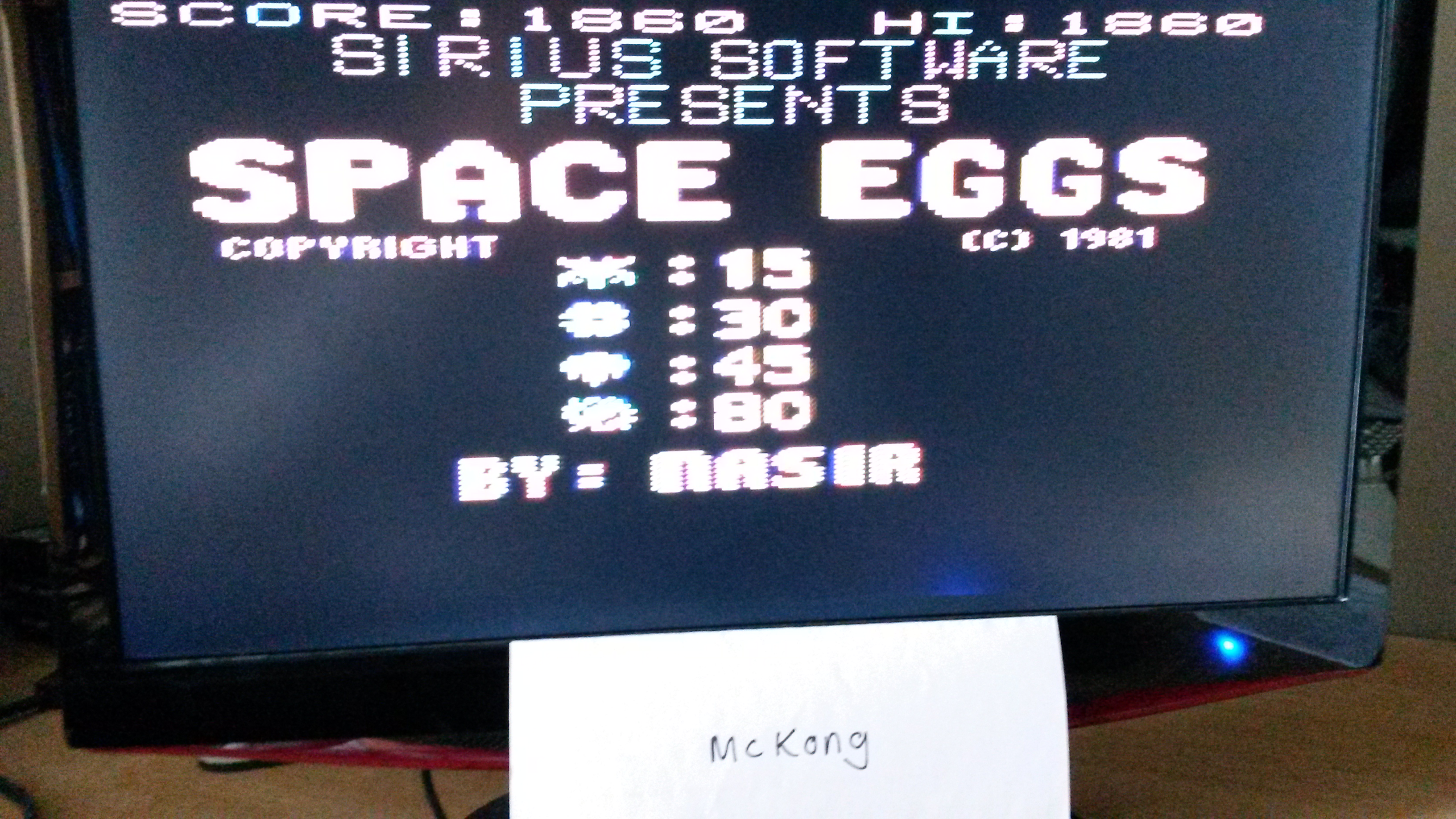 McKong: Space Eggs (Atari 400/800/XL/XE) 1,860 points on 2015-10-19 07:03:11