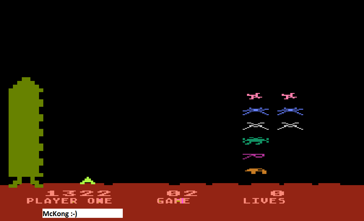 McKong: Space Invaders: Game 02 (Atari 400/800/XL/XE Emulated) 1,322 points on 2015-09-29 01:23:38