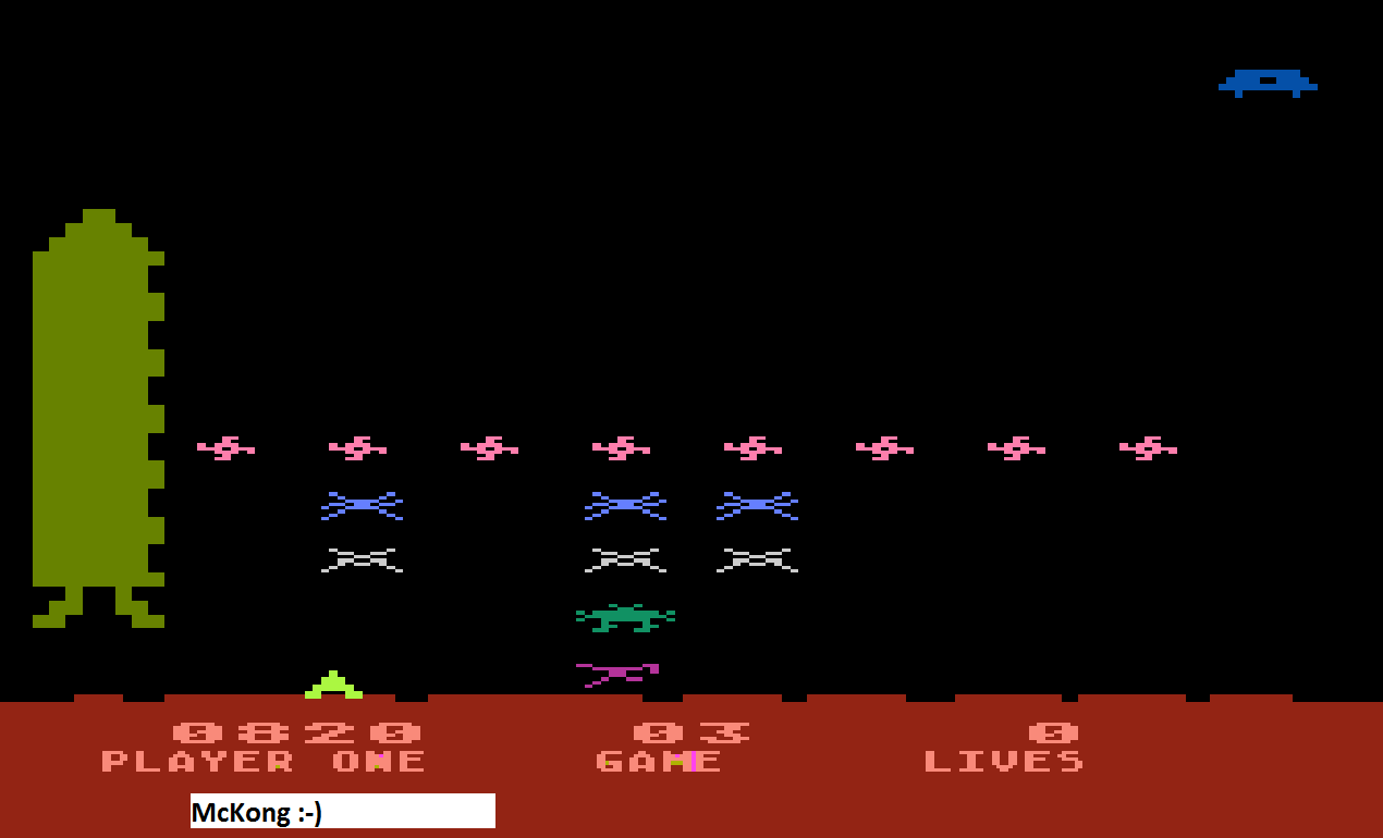 McKong: Space Invaders: Game 03 (Atari 400/800/XL/XE Emulated) 820 points on 2015-09-29 01:24:25