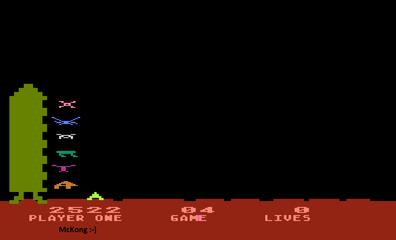 McKong: Space Invaders: Game 04 (Atari 400/800/XL/XE Emulated) 2,522 points on 2015-09-29 01:25:08