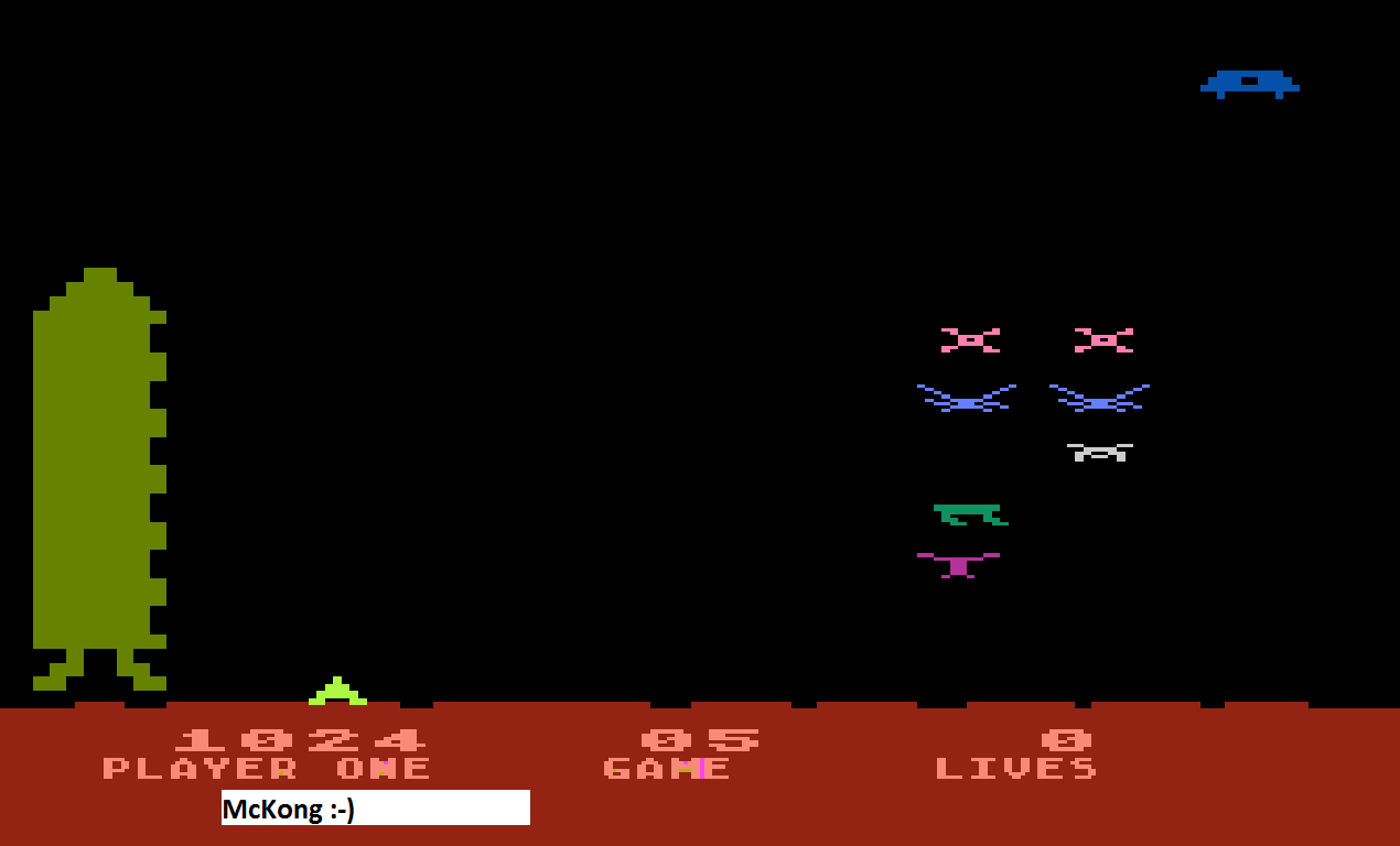 McKong: Space Invaders: Game 05 (Atari 400/800/XL/XE Emulated) 1,024 points on 2015-09-29 01:25:36