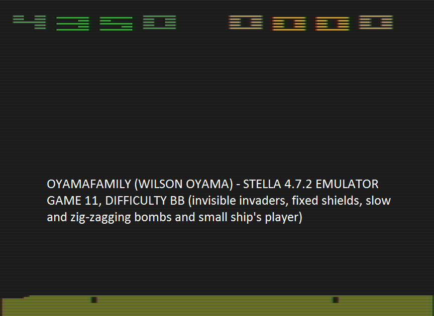 oyamafamily: Space Invaders: Game 11 (Atari 2600 Emulated Novice/B Mode) 4,350 points on 2016-08-07 17:57:31