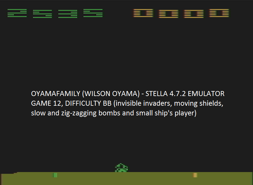 oyamafamily: Space Invaders: Game 12 (Atari 2600 Emulated Novice/B Mode) 2,535 points on 2016-08-07 18:03:27