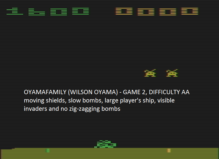 oyamafamily: Space Invaders: Game 2 (Atari 2600 Emulated Expert/A Mode) 1,600 points on 2016-07-14 10:45:18