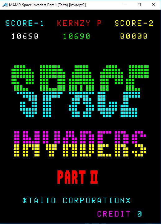 kernzy: Space Invaders Part II [invadpt2] (Arcade Emulated / M.A.M.E.) 10,690 points on 2017-10-22 06:29:52
