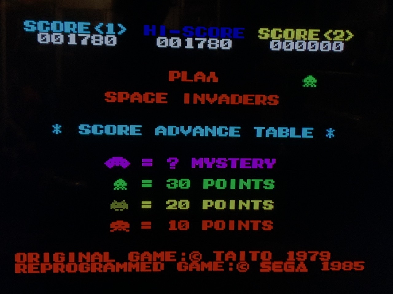 jgkspsx: Space Invaders (Sega SG-1000 Emulated) 1,780 points on 2022-04-04 22:54:26