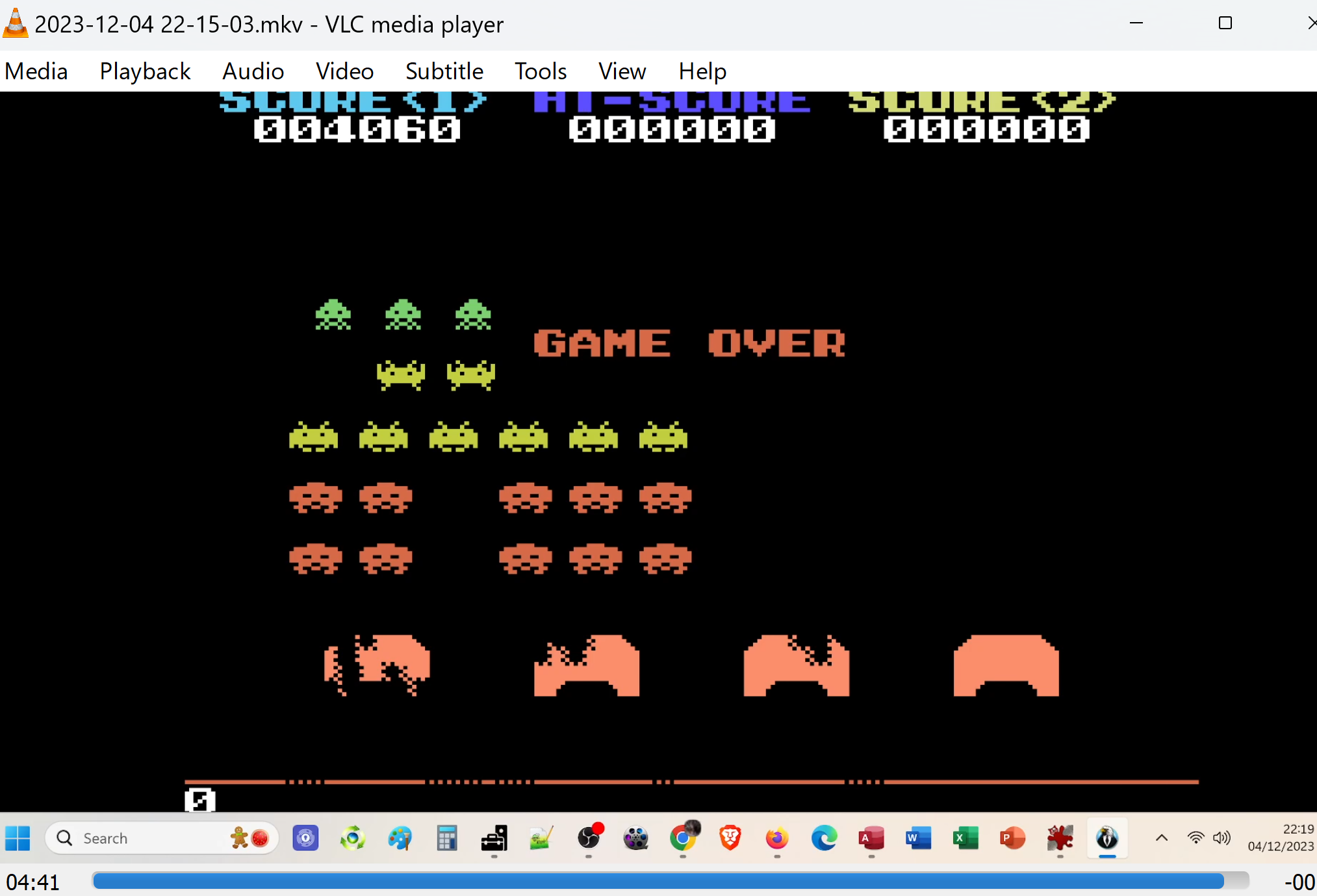 LuigiRuffolo: Space Invaders (Sega SG-1000 Emulated) 4,060 points on 2023-12-04 14:28:36