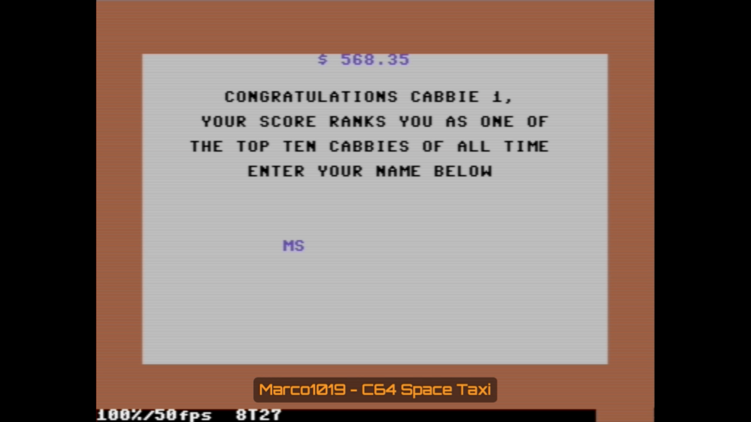 Marco1019: Space Taxi (Commodore 64 Emulated) 568 points on 2020-10-17 00:22:09