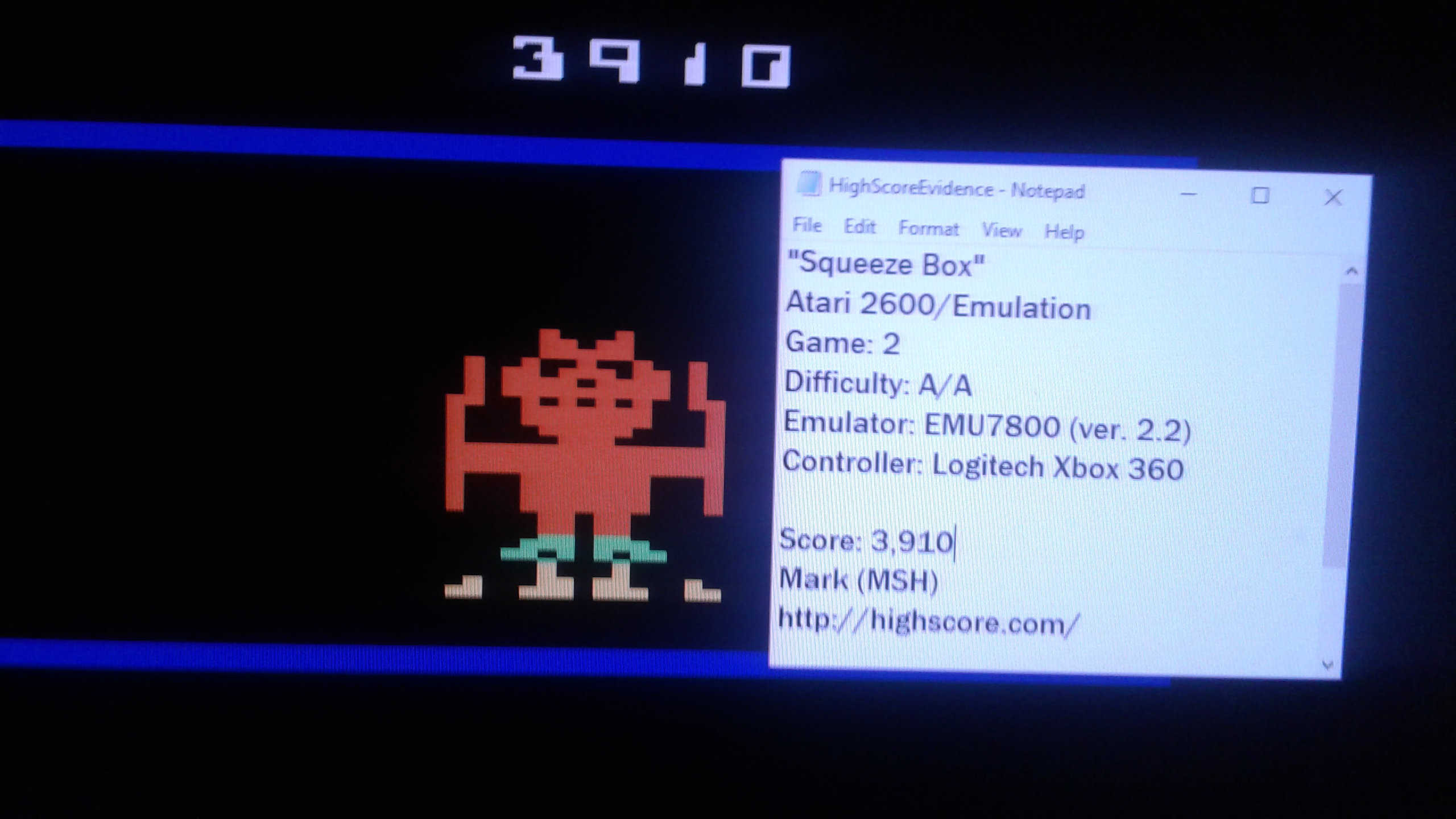 Mark: Squeeze Box: Game 2 [Difficulty AA] (Atari 2600 Emulated) 3,910 points on 2019-03-05 01:03:18