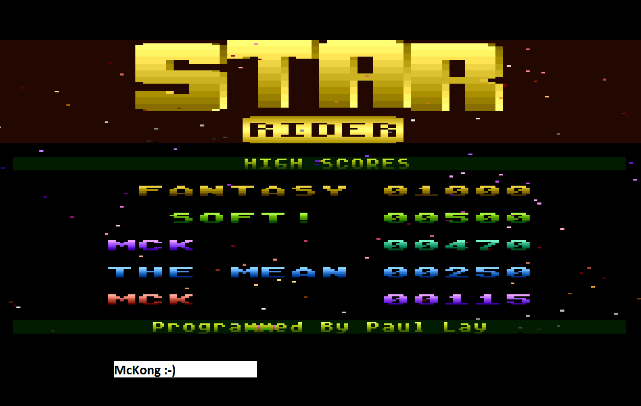 McKong: Star Rider (Atari 400/800/XL/XE Emulated) 470 points on 2015-09-30 05:10:05