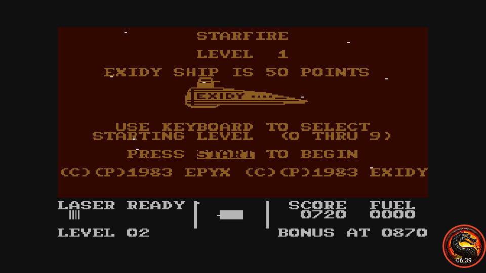 omargeddon: Starfire  [Level 1] (Atari 400/800/XL/XE Emulated) 720 points on 2020-06-15 19:59:12