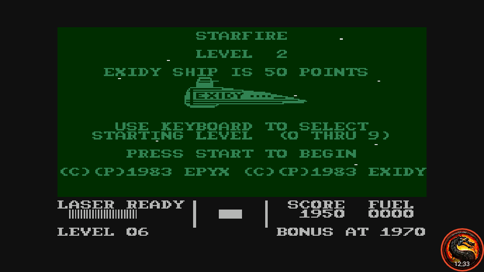 omargeddon: Starfire  [Level 2] (Atari 400/800/XL/XE Emulated) 1,950 points on 2020-08-21 01:13:05