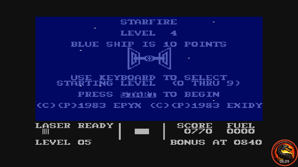omargeddon: Starfire  [Level 4] (Atari 400/800/XL/XE Emulated) 770 points on 2020-08-21 12:29:35