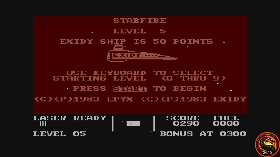 omargeddon: Starfire  [Level 5] (Atari 400/800/XL/XE Emulated) 290 points on 2020-08-21 13:16:18