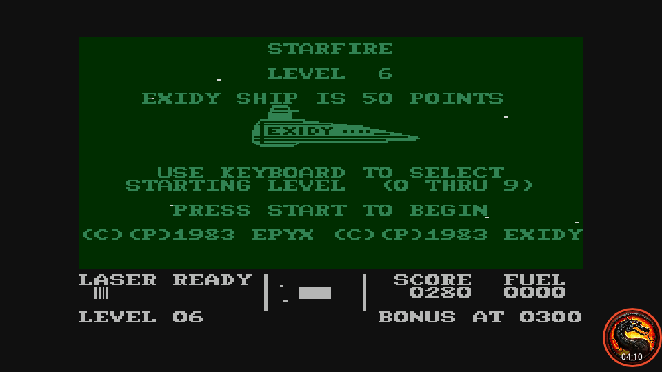 omargeddon: Starfire  [Level 6] (Atari 400/800/XL/XE Emulated) 280 points on 2020-08-21 13:17:08