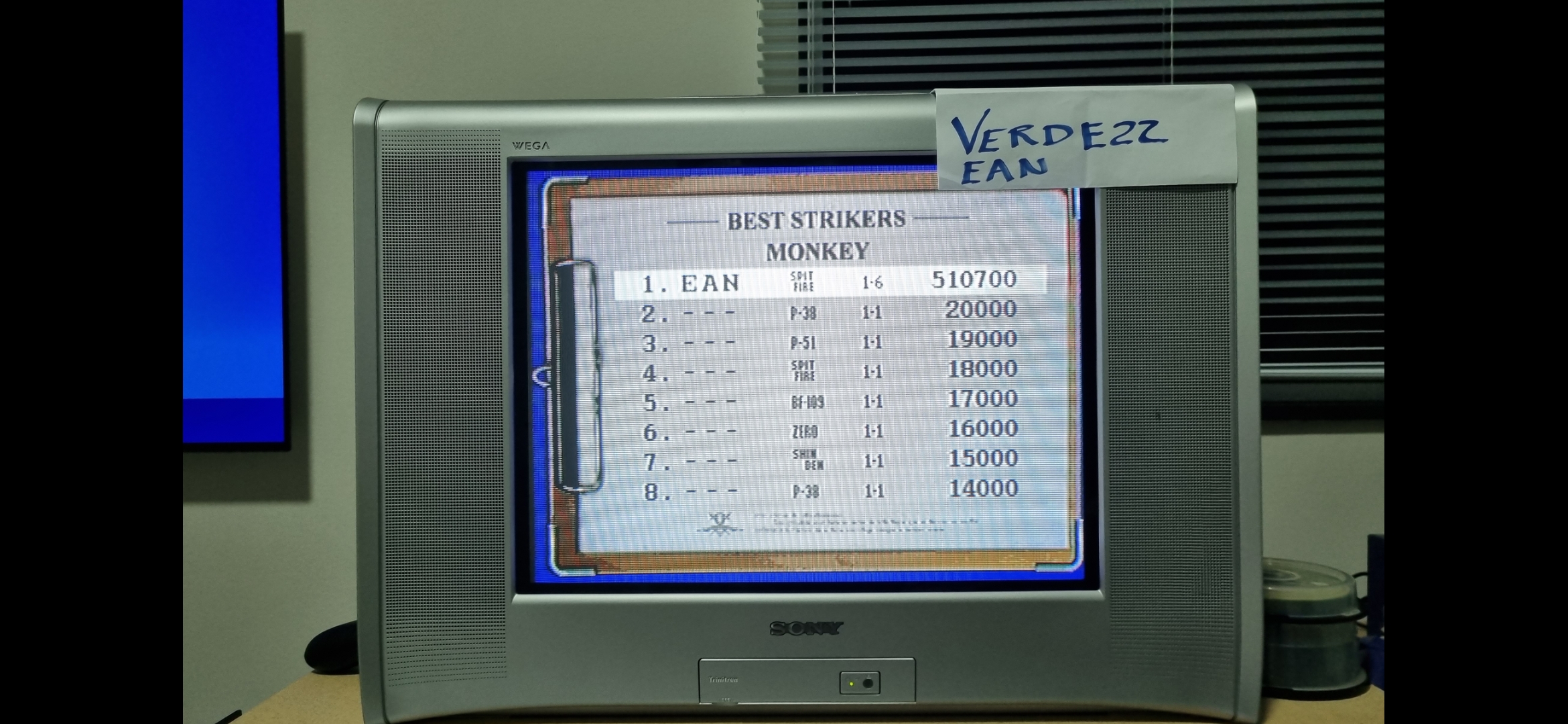 Verde22: Strikers 1945 [Skill 1/Monkey/Original 1] (Sega Saturn) 510,700 points on 2022-06-25 20:28:39