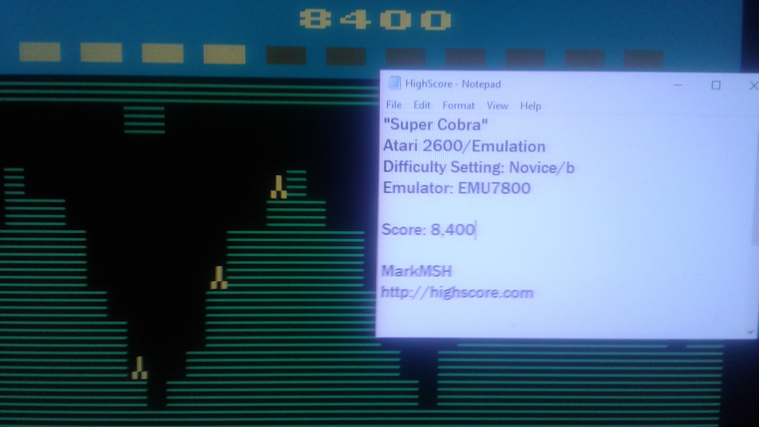 Mark: Super Cobra (Atari 2600 Emulated Novice/B Mode) 8,400 points on 2019-03-07 21:49:52