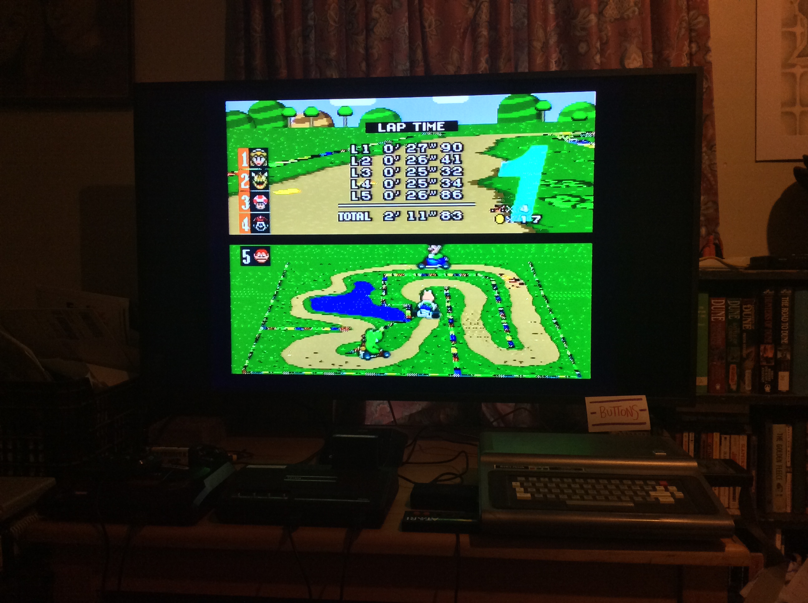 Buttons: Super Mario Kart [Flower Cup: Donut Plains 2: 50CC] (SNES/Super Famicom) 0:02:11.83 points on 2019-12-31 11:37:47
