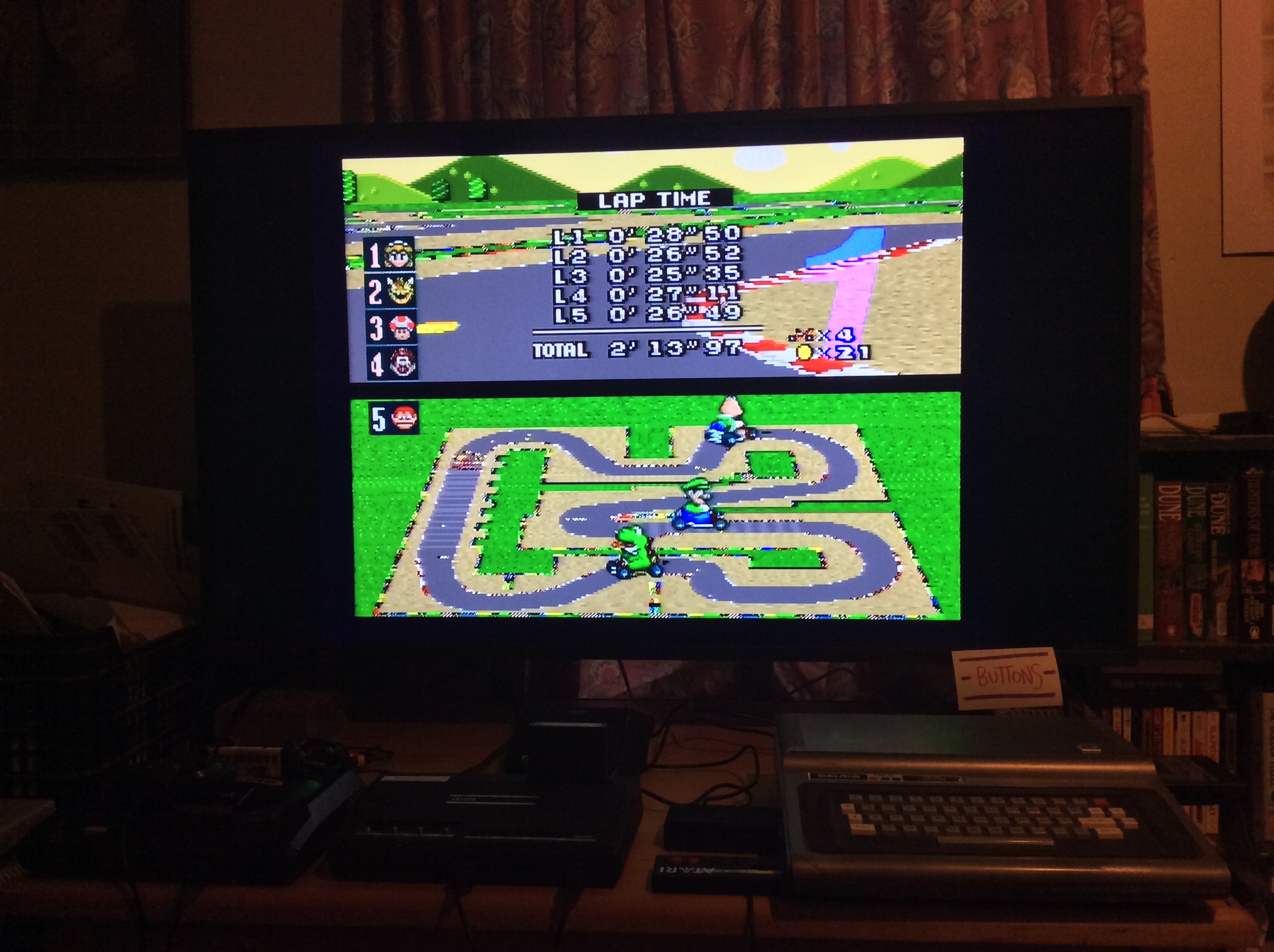 Buttons: Super Mario Kart [Flower Cup: Mario Circuit 3: 50CC] (SNES/Super Famicom) 0:02:13.97 points on 2019-12-31 12:47:09