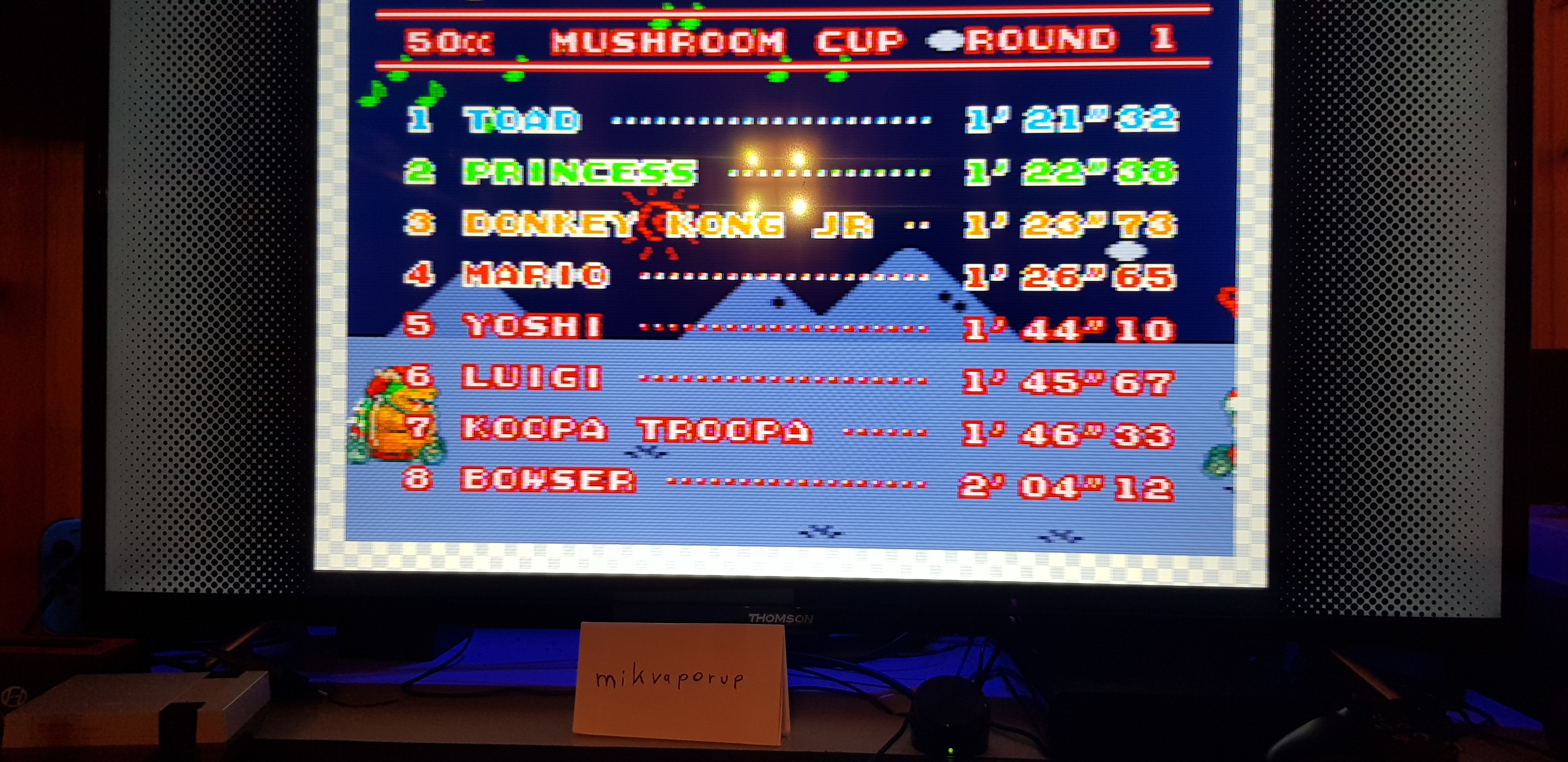 Super Mario Kart [Mushroom Cup: Mario Circuit 1 - 50CC] time of 0:01:21.32