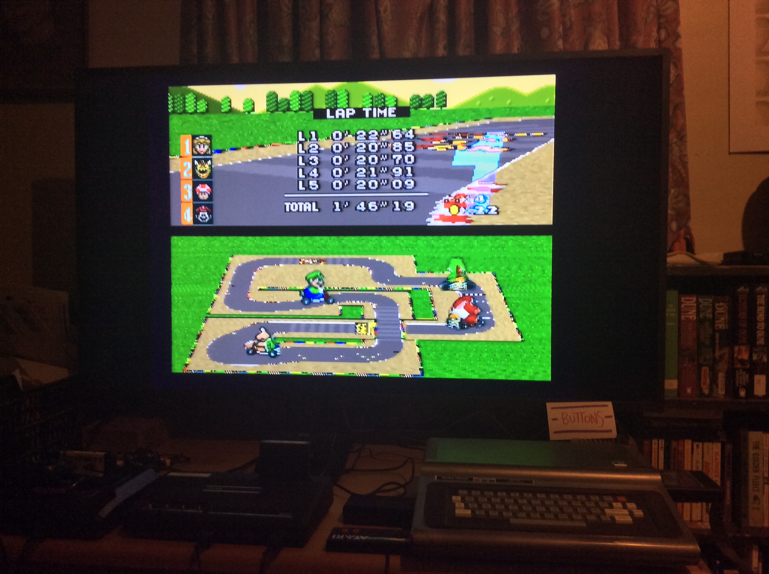 Super Mario Kart [Mushroom Cup: Mario Circuit 2: 50CC] time of 0:01:46.19