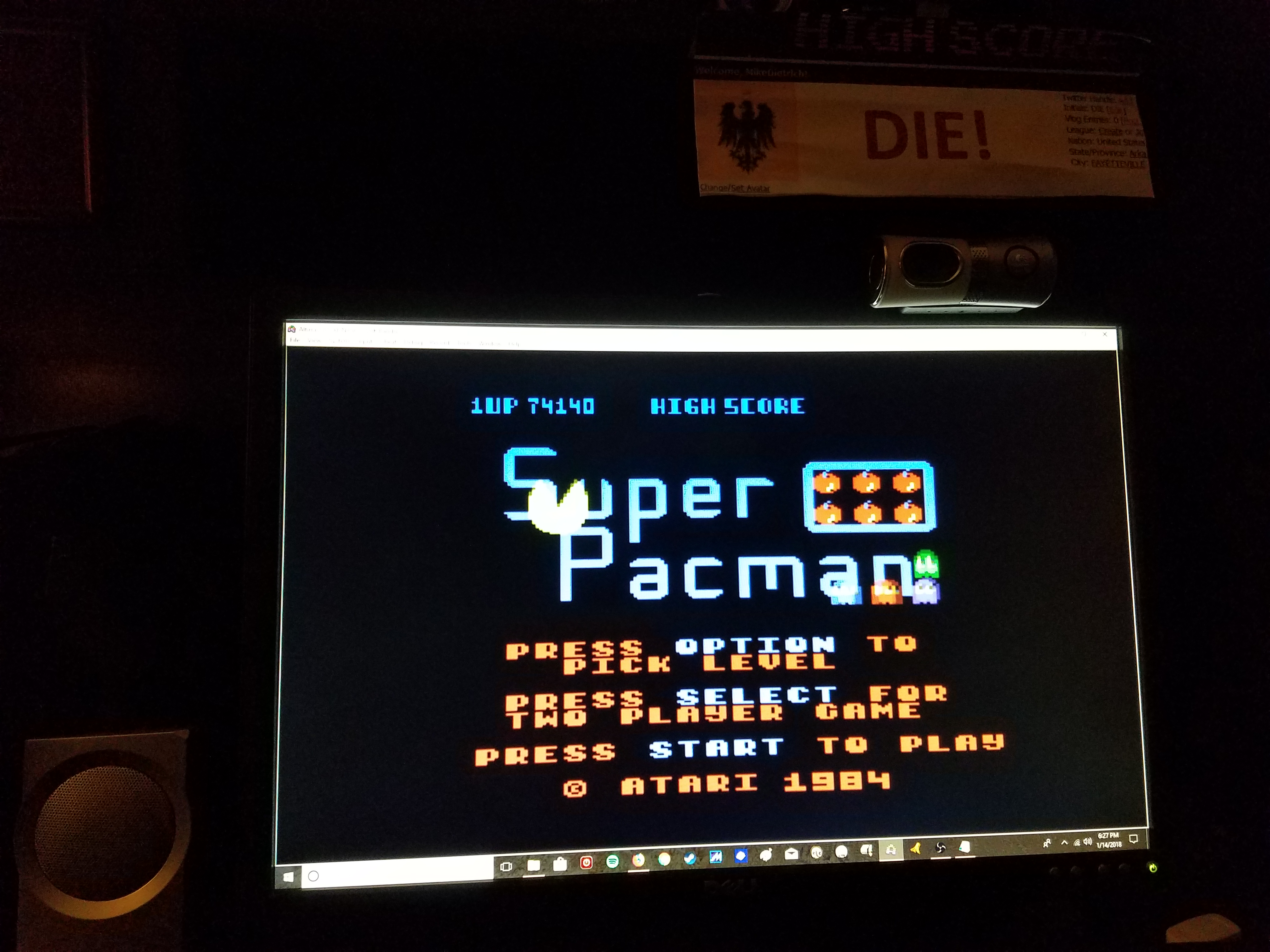 MikeDietrich: Super Pacman [Default settings] (Atari 400/800/XL/XE Emulated) 74,140 points on 2018-01-14 17:37:03